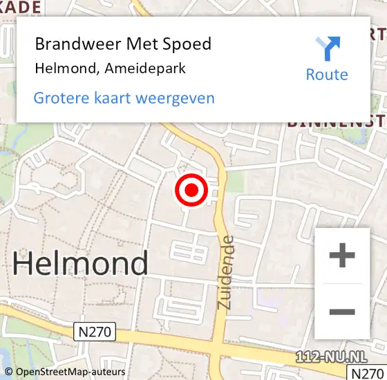 Locatie op kaart van de 112 melding: Brandweer Met Spoed Naar Helmond, Ameidepark op 26 juni 2024 19:51