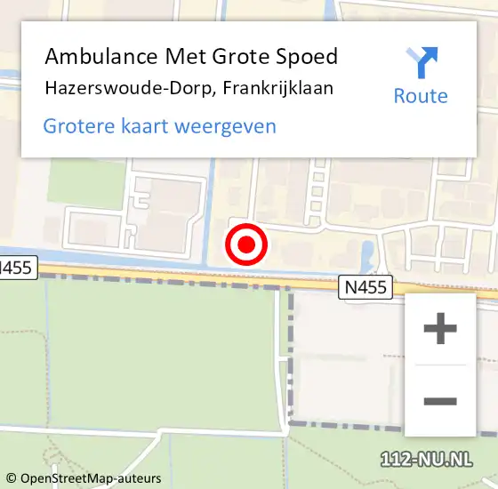 Locatie op kaart van de 112 melding: Ambulance Met Grote Spoed Naar Hazerswoude-Dorp, Frankrijklaan op 26 juni 2024 19:51