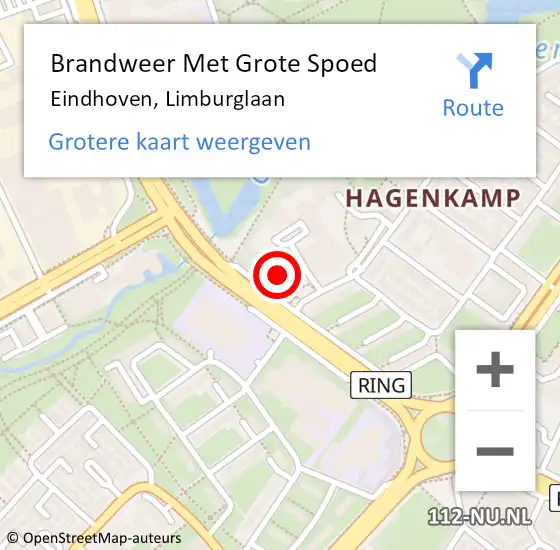 Locatie op kaart van de 112 melding: Brandweer Met Grote Spoed Naar Eindhoven, Limburglaan op 26 juni 2024 20:05