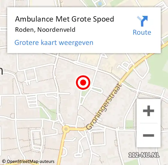 Locatie op kaart van de 112 melding: Ambulance Met Grote Spoed Naar Roden, Noordenveld op 26 juni 2024 20:05