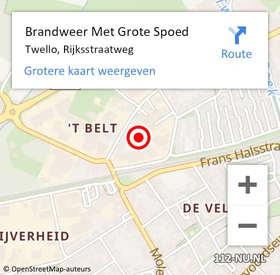 Locatie op kaart van de 112 melding: Brandweer Met Grote Spoed Naar Twello, Rijksstraatweg op 26 juni 2024 20:14