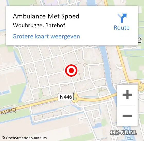 Locatie op kaart van de 112 melding: Ambulance Met Spoed Naar Woubrugge, Batehof op 26 juni 2024 20:20