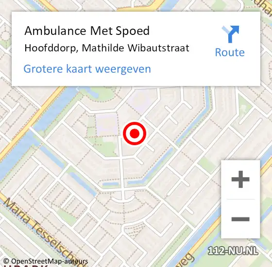 Locatie op kaart van de 112 melding: Ambulance Met Spoed Naar Hoofddorp, Mathilde Wibautstraat op 26 juni 2024 20:26