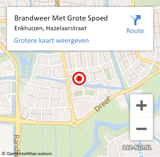 Locatie op kaart van de 112 melding: Brandweer Met Grote Spoed Naar Enkhuizen, Hazelaarstraat op 26 juni 2024 20:26