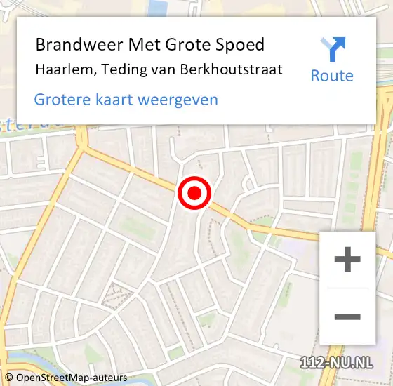 Locatie op kaart van de 112 melding: Brandweer Met Grote Spoed Naar Haarlem, Teding van Berkhoutstraat op 26 juni 2024 20:39