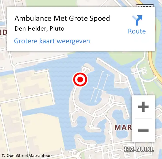 Locatie op kaart van de 112 melding: Ambulance Met Grote Spoed Naar Den Helder, Pluto op 26 juni 2024 20:45