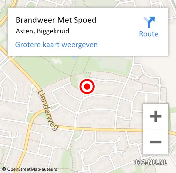 Locatie op kaart van de 112 melding: Brandweer Met Spoed Naar Asten, Biggekruid op 26 juni 2024 20:49