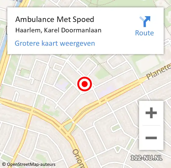 Locatie op kaart van de 112 melding: Ambulance Met Spoed Naar Haarlem, Karel Doormanlaan op 26 juni 2024 21:10