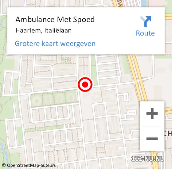 Locatie op kaart van de 112 melding: Ambulance Met Spoed Naar Haarlem, Italiëlaan op 26 juni 2024 21:36