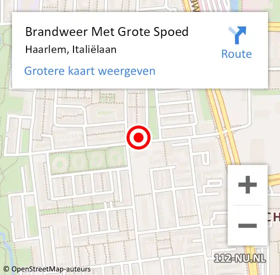 Locatie op kaart van de 112 melding: Brandweer Met Grote Spoed Naar Haarlem, Italiëlaan op 26 juni 2024 21:41