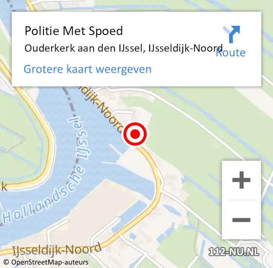 Locatie op kaart van de 112 melding: Politie Met Spoed Naar Ouderkerk aan den IJssel, IJsseldijk-Noord op 26 juni 2024 21:45