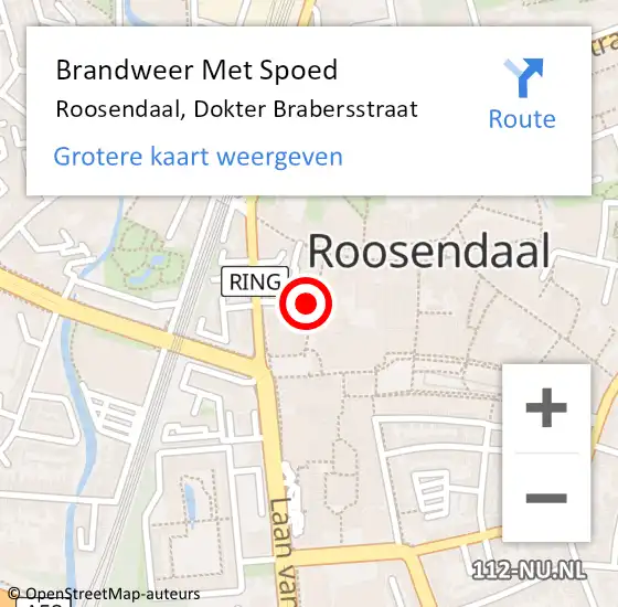 Locatie op kaart van de 112 melding: Brandweer Met Spoed Naar Roosendaal, Dokter Brabersstraat op 26 juni 2024 21:53