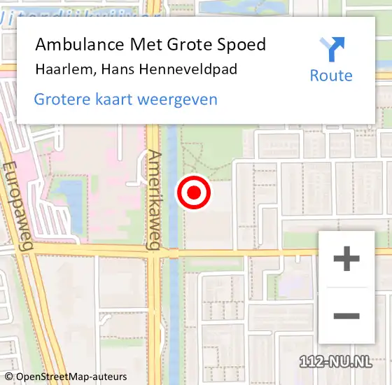 Locatie op kaart van de 112 melding: Ambulance Met Grote Spoed Naar Haarlem, Hans Henneveldpad op 26 juni 2024 22:00