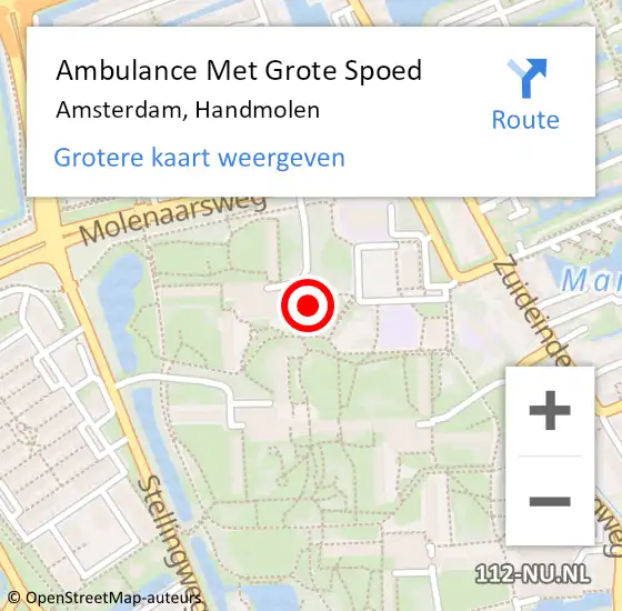 Locatie op kaart van de 112 melding: Ambulance Met Grote Spoed Naar Amsterdam, Handmolen op 26 juni 2024 22:07