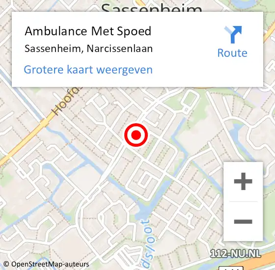 Locatie op kaart van de 112 melding: Ambulance Met Spoed Naar Sassenheim, Narcissenlaan op 26 juni 2024 22:21