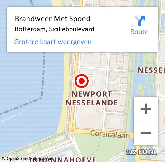 Locatie op kaart van de 112 melding: Brandweer Met Spoed Naar Rotterdam, Siciliëboulevard op 26 juni 2024 22:36