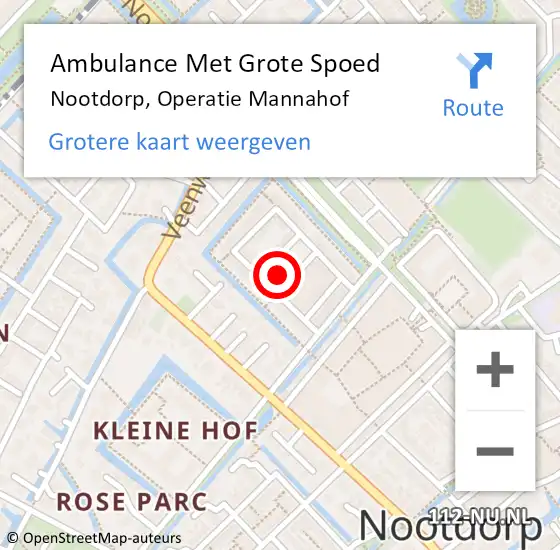 Locatie op kaart van de 112 melding: Ambulance Met Grote Spoed Naar Nootdorp, Operatie Mannahof op 26 juni 2024 22:49