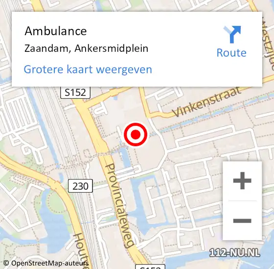 Locatie op kaart van de 112 melding: Ambulance Zaandam, Ankersmidplein op 26 juni 2024 22:55