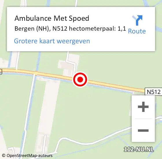 Locatie op kaart van de 112 melding: Ambulance Met Spoed Naar Bergen (NH), N512 hectometerpaal: 1,1 op 26 juni 2024 23:44