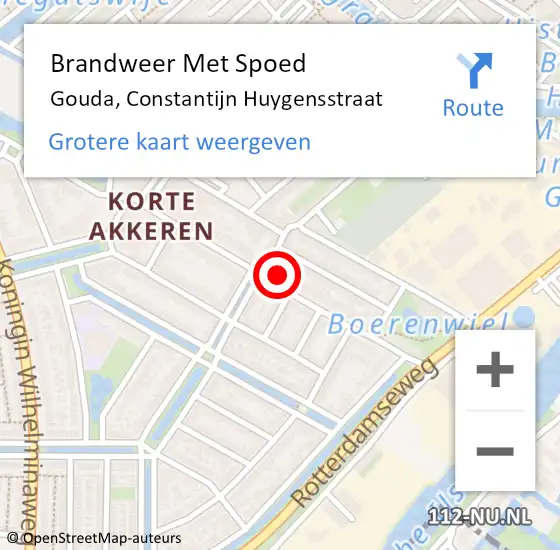 Locatie op kaart van de 112 melding: Brandweer Met Spoed Naar Gouda, Constantijn Huygensstraat op 27 juni 2024 00:08