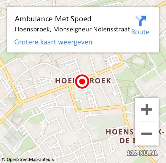 Locatie op kaart van de 112 melding: Ambulance Met Spoed Naar Hoensbroek, Monseigneur Nolensstraat op 10 oktober 2014 20:28