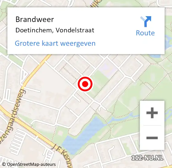 Locatie op kaart van de 112 melding: Brandweer Doetinchem, Vondelstraat op 27 juni 2024 00:15