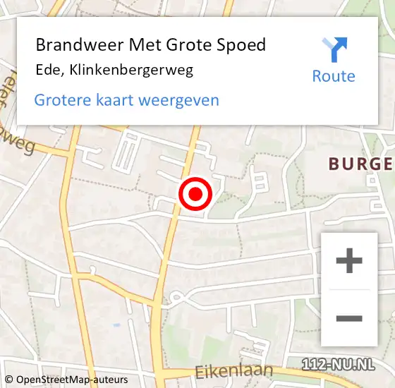 Locatie op kaart van de 112 melding: Brandweer Met Grote Spoed Naar Ede, Klinkenbergerweg op 27 juni 2024 00:16