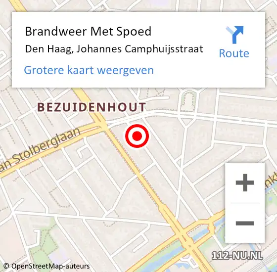 Locatie op kaart van de 112 melding: Brandweer Met Spoed Naar Den Haag, Johannes Camphuijsstraat op 27 juni 2024 00:21