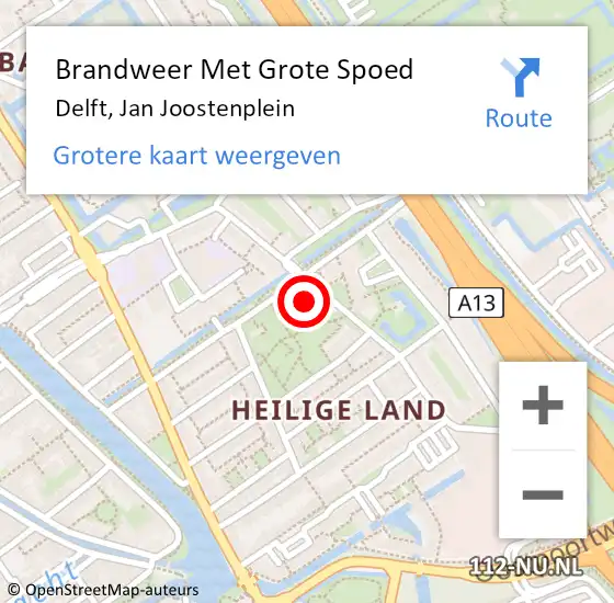 Locatie op kaart van de 112 melding: Brandweer Met Grote Spoed Naar Delft, Jan Joostenplein op 27 juni 2024 01:20