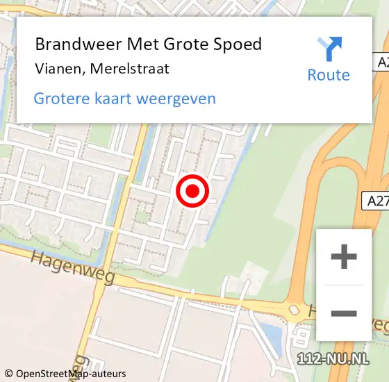 Locatie op kaart van de 112 melding: Brandweer Met Grote Spoed Naar Vianen, Merelstraat op 27 juni 2024 01:56