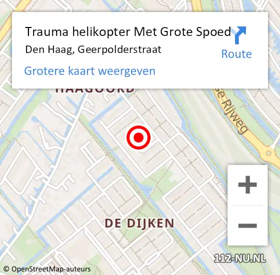 Locatie op kaart van de 112 melding: Trauma helikopter Met Grote Spoed Naar Den Haag, Geerpolderstraat op 27 juni 2024 01:56