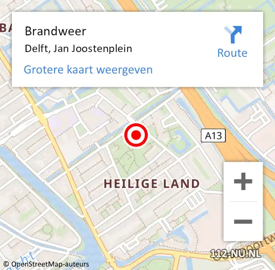 Locatie op kaart van de 112 melding: Brandweer Delft, Jan Joostenplein op 27 juni 2024 02:03