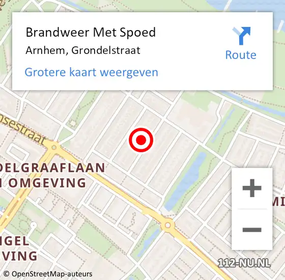 Locatie op kaart van de 112 melding: Brandweer Met Spoed Naar Arnhem, Grondelstraat op 27 juni 2024 02:58