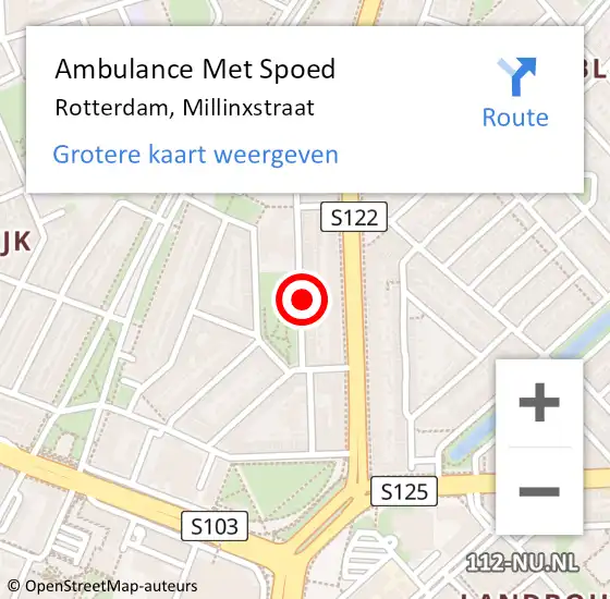 Locatie op kaart van de 112 melding: Ambulance Met Spoed Naar Rotterdam, Millinxstraat op 27 juni 2024 03:33