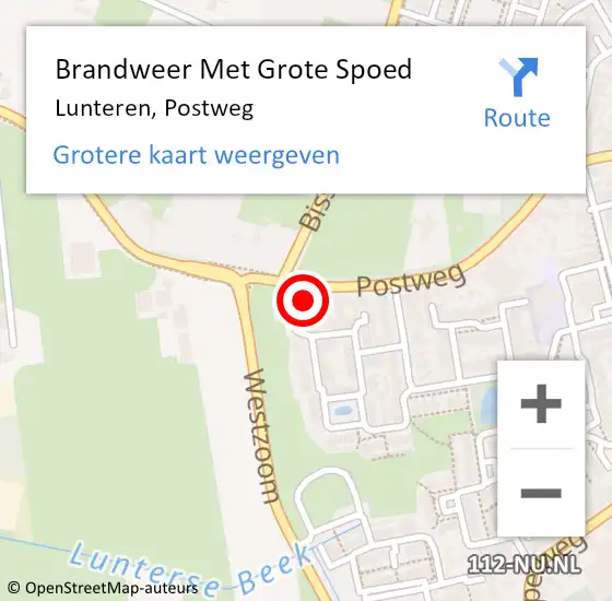 Locatie op kaart van de 112 melding: Brandweer Met Grote Spoed Naar Lunteren, Postweg op 27 juni 2024 05:00