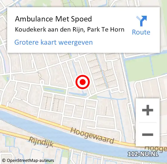 Locatie op kaart van de 112 melding: Ambulance Met Spoed Naar Koudekerk aan den Rijn, Park Te Horn op 27 juni 2024 05:24