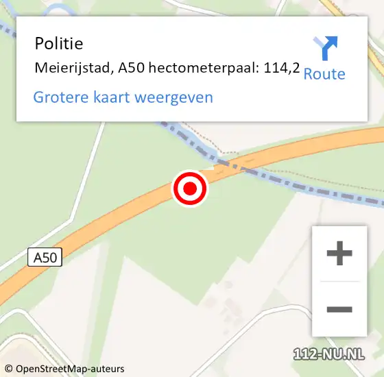 Locatie op kaart van de 112 melding: Politie Meierijstad, A50 hectometerpaal: 114,2 op 27 juni 2024 06:15