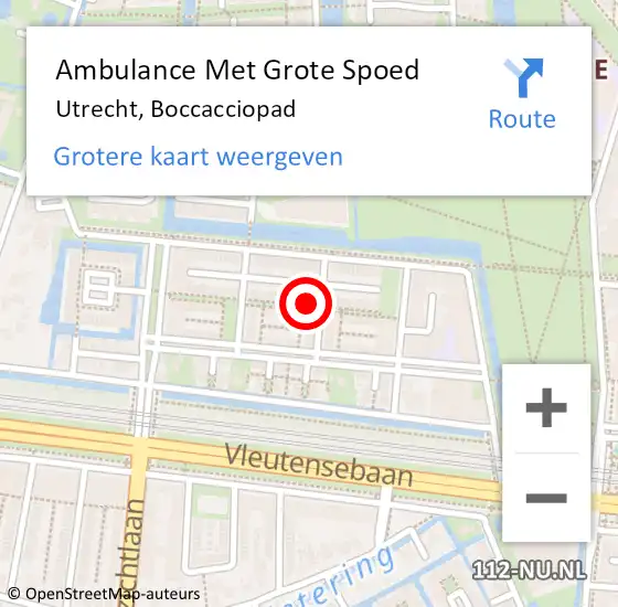 Locatie op kaart van de 112 melding: Ambulance Met Grote Spoed Naar Utrecht, Boccacciopad op 10 oktober 2014 20:57