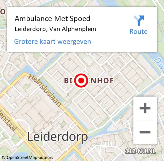 Locatie op kaart van de 112 melding: Ambulance Met Spoed Naar Leiderdorp, Van Alphenplein op 27 juni 2024 07:29