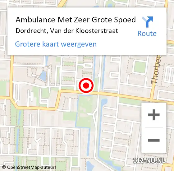 Locatie op kaart van de 112 melding: Ambulance Met Zeer Grote Spoed Naar Dordrecht, Van der Kloosterstraat op 27 juni 2024 07:39