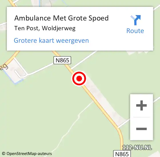 Locatie op kaart van de 112 melding: Ambulance Met Grote Spoed Naar Ten Post, Woldjerweg op 27 juni 2024 07:48