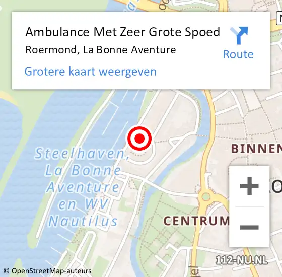 Locatie op kaart van de 112 melding: Ambulance Met Zeer Grote Spoed Naar Roermond, La Bonne Aventure op 27 juni 2024 08:04