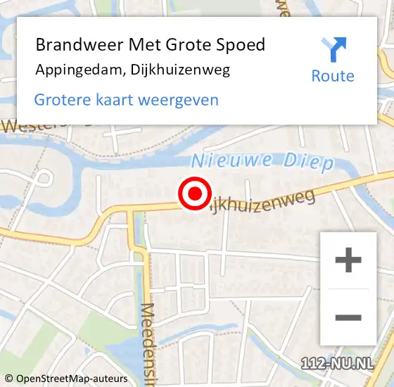 Locatie op kaart van de 112 melding: Brandweer Met Grote Spoed Naar Appingedam, Dijkhuizenweg op 27 juni 2024 08:05