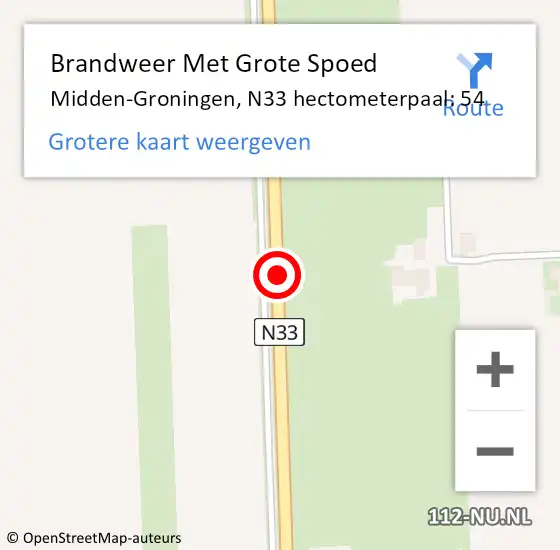 Locatie op kaart van de 112 melding: Brandweer Met Grote Spoed Naar Midden-Groningen, N33 hectometerpaal: 54 op 27 juni 2024 08:08