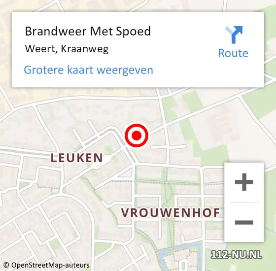 Locatie op kaart van de 112 melding: Brandweer Met Spoed Naar Weert, Kraanweg op 27 juni 2024 08:25