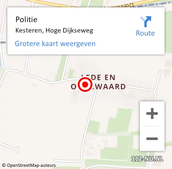 Locatie op kaart van de 112 melding: Politie Kesteren, Hoge Dijkseweg op 27 juni 2024 08:26