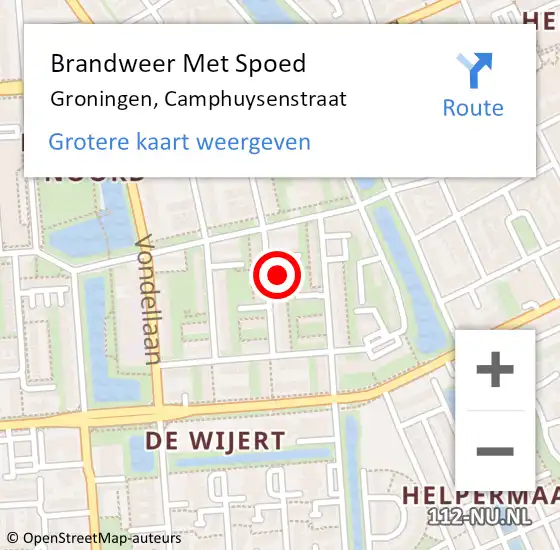 Locatie op kaart van de 112 melding: Brandweer Met Spoed Naar Groningen, Camphuysenstraat op 27 juni 2024 08:32