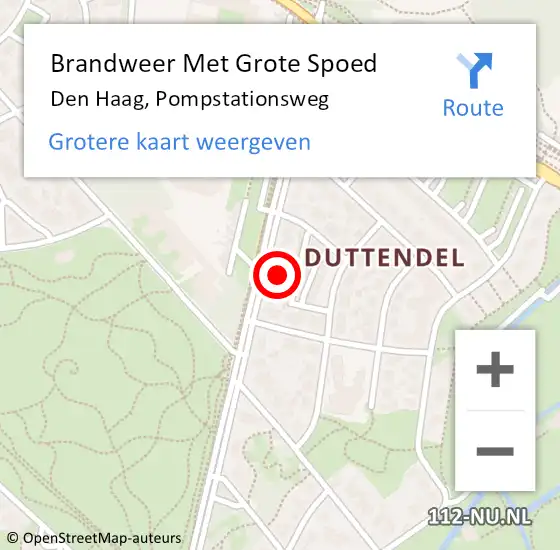 Locatie op kaart van de 112 melding: Brandweer Met Grote Spoed Naar Den Haag, Pompstationsweg op 27 juni 2024 08:42