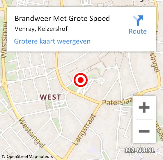 Locatie op kaart van de 112 melding: Brandweer Met Grote Spoed Naar Venray, Keizershof op 27 juni 2024 08:48