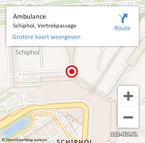 Locatie op kaart van de 112 melding: Ambulance Schiphol, Vertrekpassage op 27 juni 2024 08:53